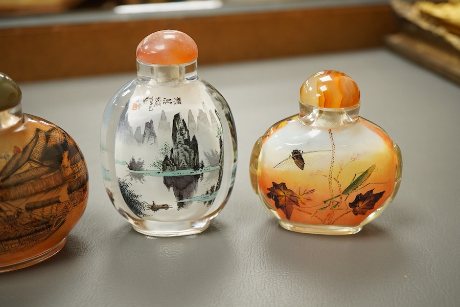 Six Chinese inside painted glass 'landscape' snuff bottles